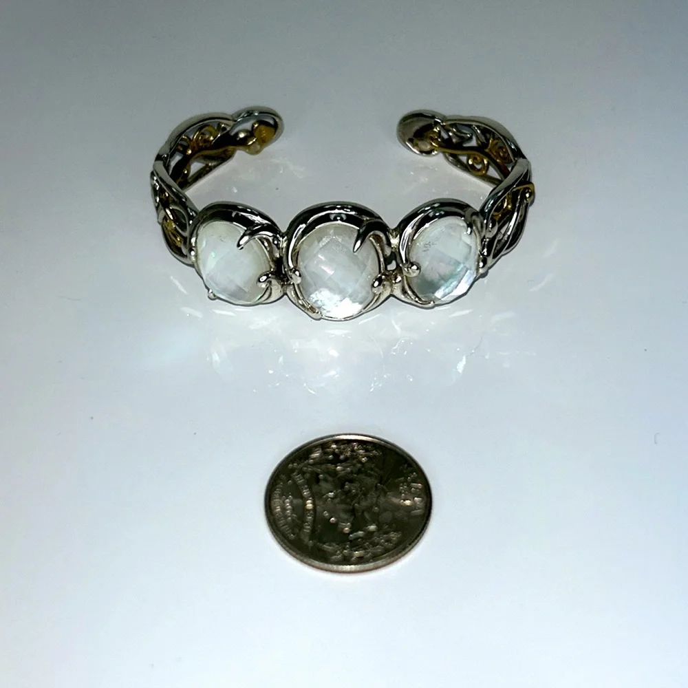 Carolyn Pollack Designer Sterling Silver Brass MOP Cuff Bracelet Boho Casual
